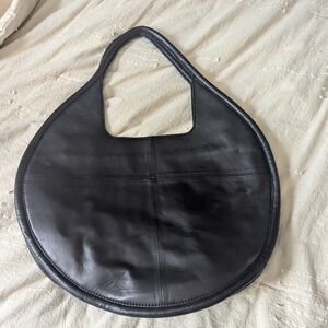 Anthropologie large Black leather circle purse